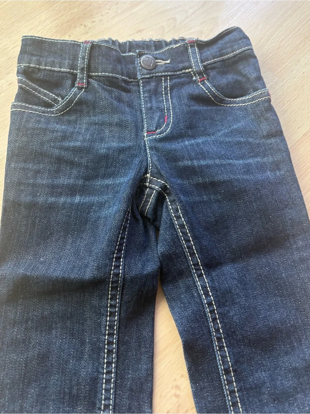 Gymboree girl 3T dark stretch denim jeans strawberry accent contrast stitching